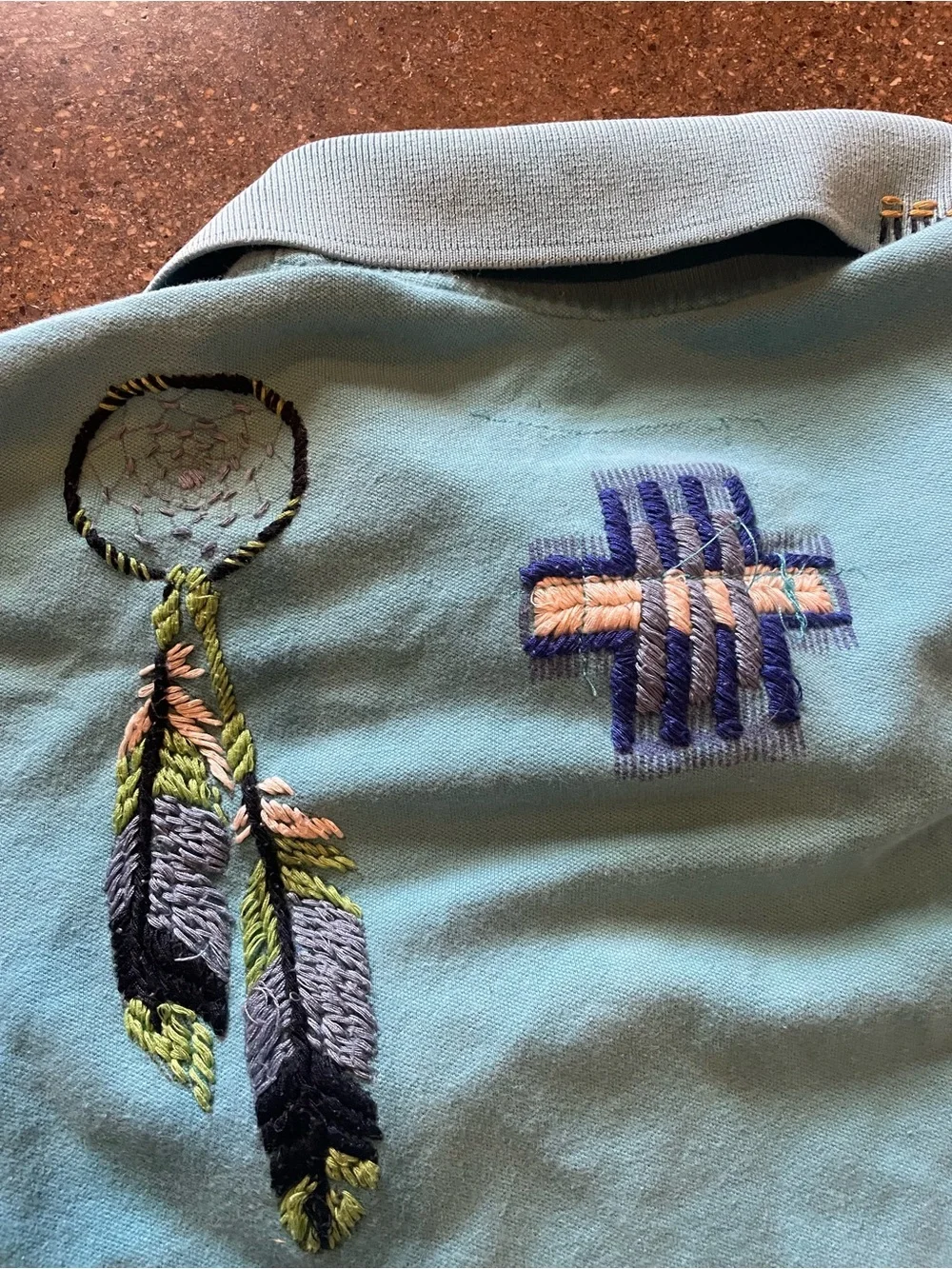 Double D Ranch Girls' Light Teal Embroidered Polo Top - Picture 3 of 4